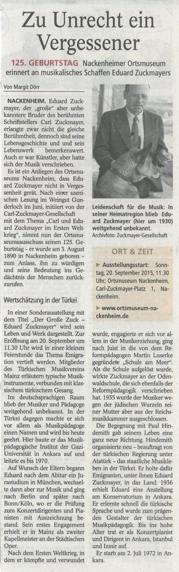 Ortsmuseum Nackenheim Eduard Zuckmayer AZ 22.08.2015